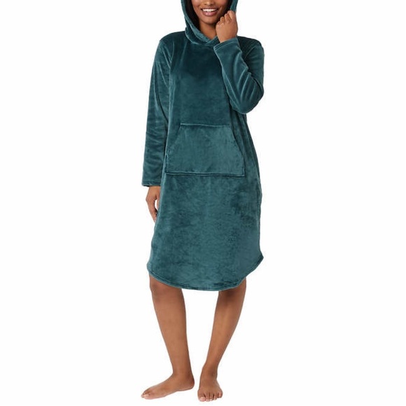 Women’s Sleepwear 32 Degrees Ladies Hooded Velour Lounger Peacock Blue S/M, L/XL - Picture 6 of 9